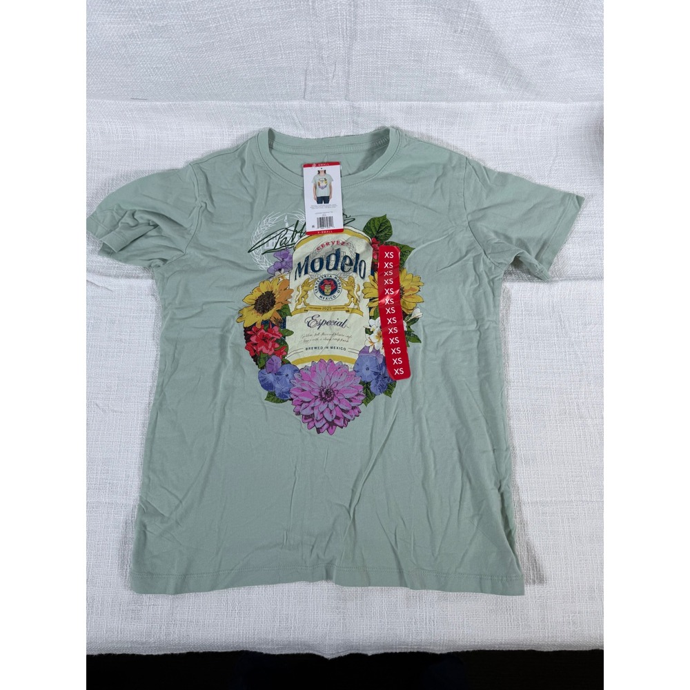 Modelo Especial‎ Beer Floral Graphic Tee Shirt Green XS New